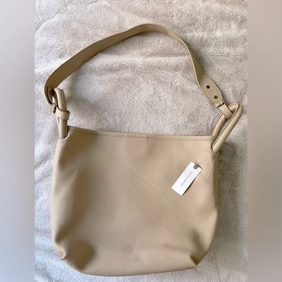 NWT Anthropologie Loop Handle Bucket Bag Taupe Vegan Leather - Picture 2 of 10